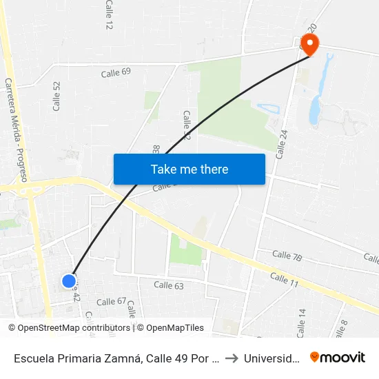 Escuela Primaria Zamná, Calle 49 Por 50 Y 42, U.H Revolución (Cordemex) to Universidad Chapingo map