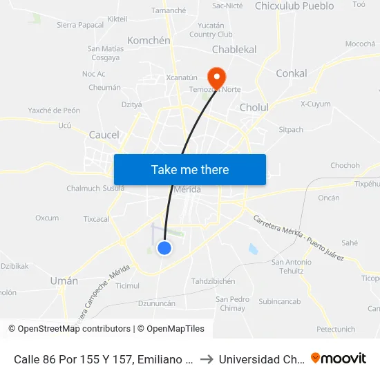Calle 86 Por 155 Y 157, Emiliano Zapata Sur II to Universidad Chapingo map