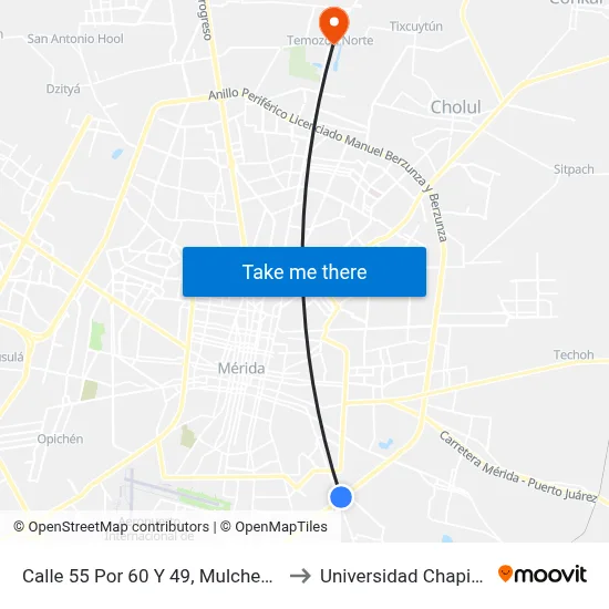 Calle 55 Por 60 Y 49, Mulchechén to Universidad Chapingo map