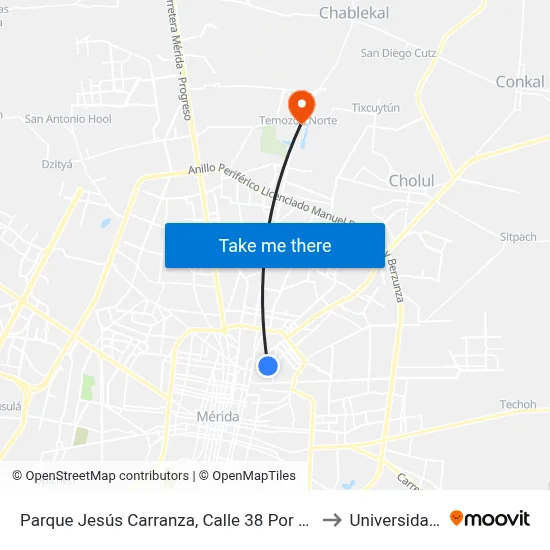 Parque Jesús Carranza, Calle 38 Por 29 Y 31, Colonia Jesús Carranza. to Universidad Chapingo map