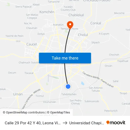 Calle 29 Por 42 Y 40, Leona Vicario to Universidad Chapingo map