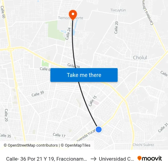 Calle- 36 Por 21 Y 19, Fraccionamiento La Florida. to Universidad Chapingo map