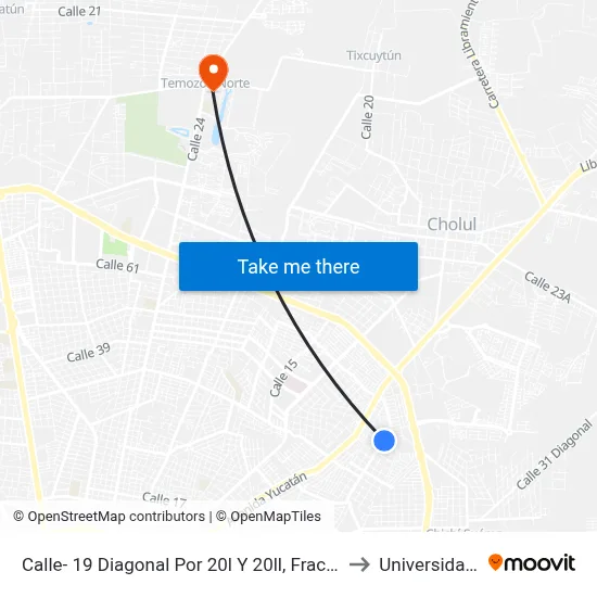 Calle- 19 Diagonal Por 20l Y 20ll, Fraccionamiento Jardines Del Norte. to Universidad Chapingo map