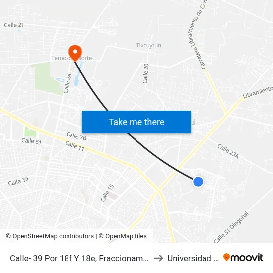 Calle- 39 Por 18f Y 18e, Fraccionamiento San Pedro Cholul. to Universidad Chapingo map
