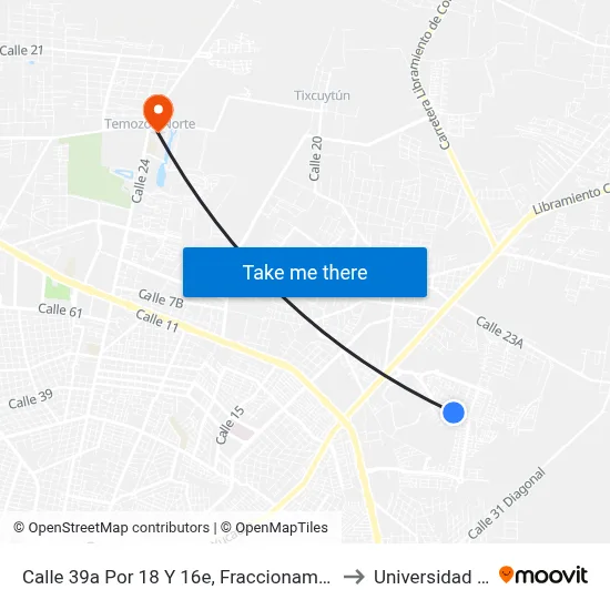 Calle 39a Por 18 Y 16e, Fraccionamiento San Pedro Cholul. to Universidad Chapingo map