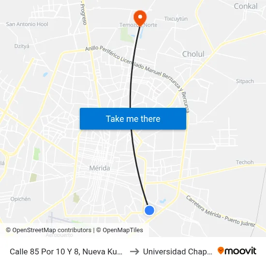 Calle 85 Por 10 Y 8, Nueva Kukulcán to Universidad Chapingo map