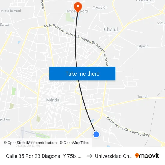 Calle 35 Por 23 Diagonal Y 75b, Mulchechén II to Universidad Chapingo map