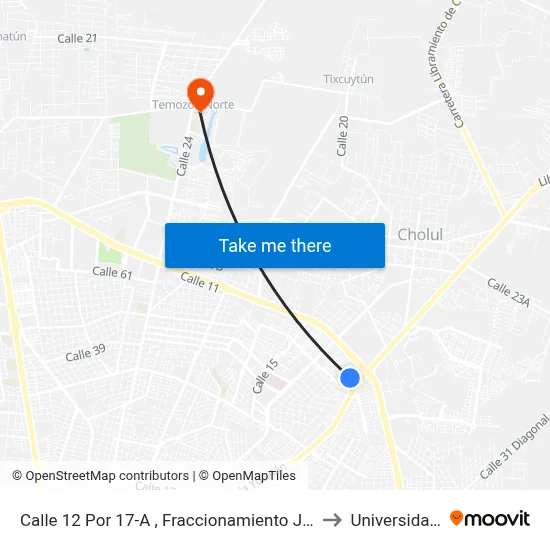 Calle 12 Por 17-A , Fraccionamiento José María Iturralde (Las Águilas). to Universidad Chapingo map
