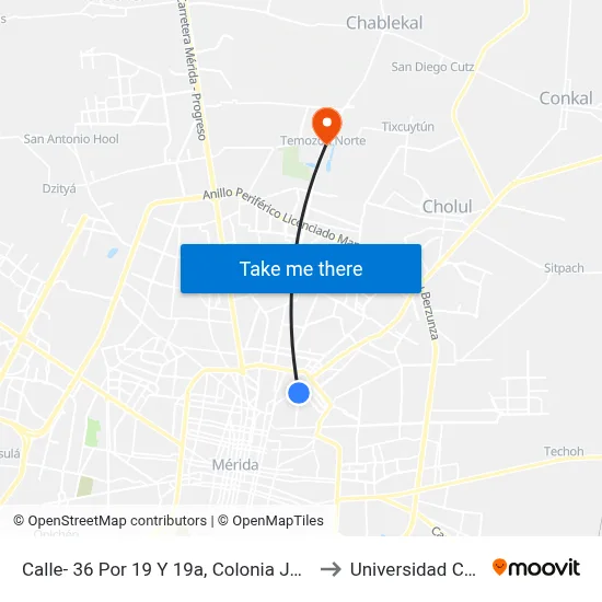 Calle- 36 Por 19 Y 19a, Colonia Jesús Carranza. to Universidad Chapingo map