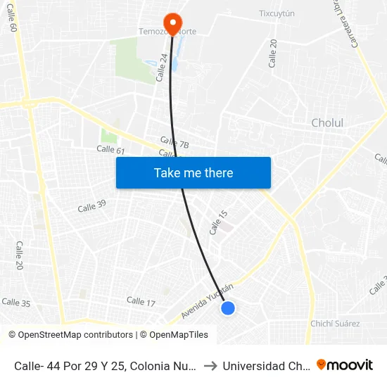 Calle- 44 Por 29 Y 25, Colonia Nueva Yucatán. to Universidad Chapingo map