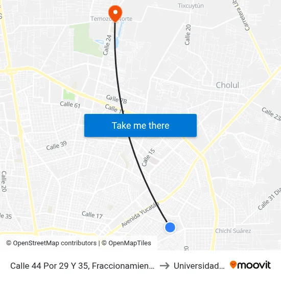 Calle 44 Por 29 Y 35, Fraccionamiento Residencial Los Pinos. to Universidad Chapingo map