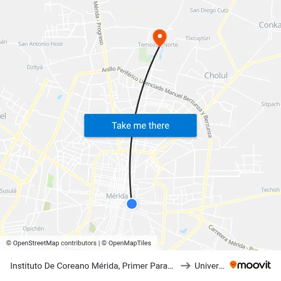Instituto De Coreano Mérida, Primer Paradero Salida Del Centro Histórico, Calle 63 Por Primero De Mayo Y 44, Centro to Universidad Chapingo map