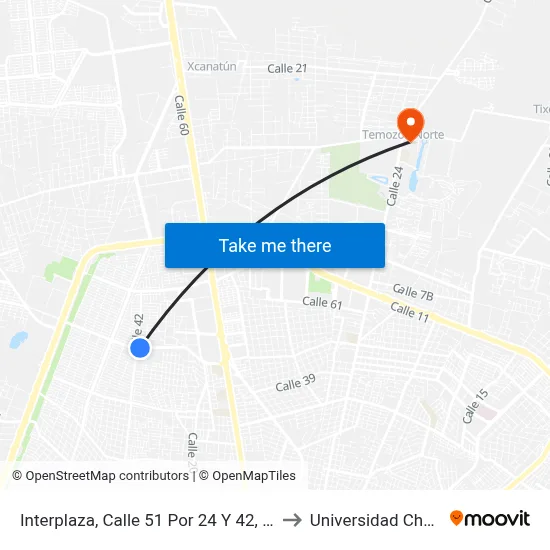 Interplaza, Calle 51 Por 24 Y 42, Xcumpich to Universidad Chapingo map