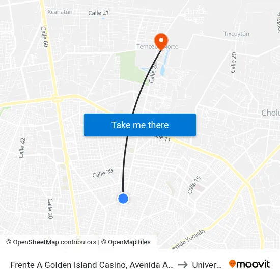 Frente A Golden Island Casino, Avenida Andrés García Lavín Por Calle 61 Por 1c, Fraccionamiento San Ramón to Universidad Chapingo map