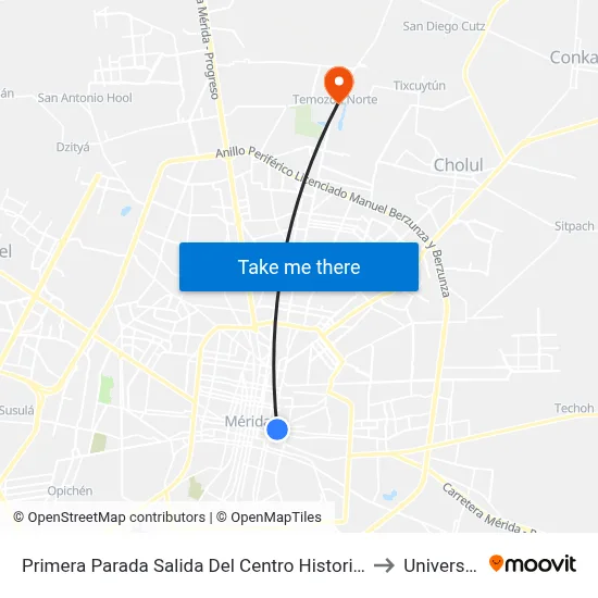 Primera Parada Salida Del Centro Historico Calle- 59 Por 48 Y 46 Avenida Primero De Mayo Centro to Universidad Chapingo map