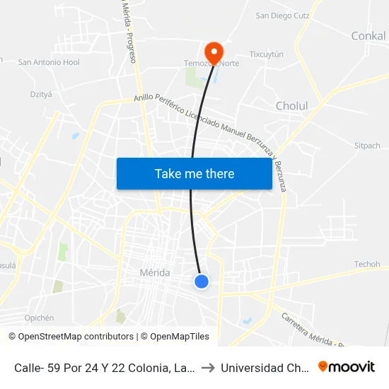 Calle- 59 Por 24 Y 22 Colonia, La Esperanza to Universidad Chapingo map