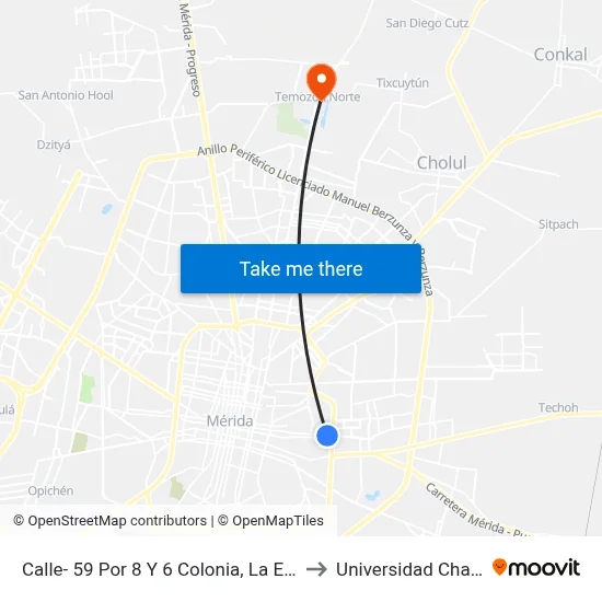 Calle- 59 Por 8 Y 6 Colonia, La Esperanza to Universidad Chapingo map