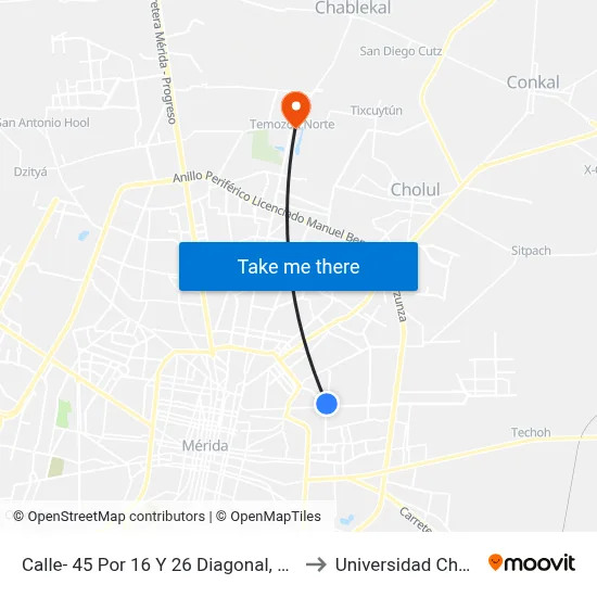Calle- 45 Por 16 Y 26 Diagonal, Las Brisas to Universidad Chapingo map