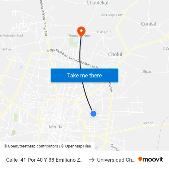 Calle- 41 Por 40 Y 38 Emiliano Zapata Oriente to Universidad Chapingo map
