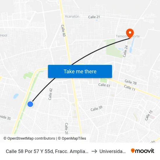 Calle 58 Por 57 Y 55d, Fracc. Ampliación Francisco De Montejo to Universidad Chapingo map