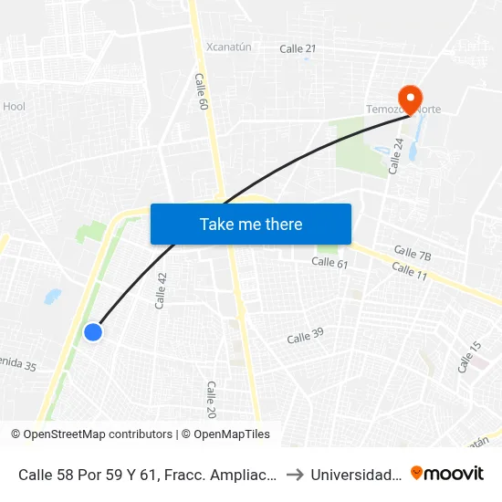 Calle 58 Por 59 Y 61, Fracc. Ampliación Francisco De Montejo to Universidad Chapingo map