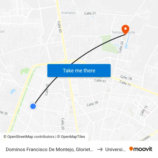 Dominos Francisco De Montejo, Glorieta De Piedra, Calle 61 Por 52 Y Avenida Mérida 2000 to Universidad Chapingo map