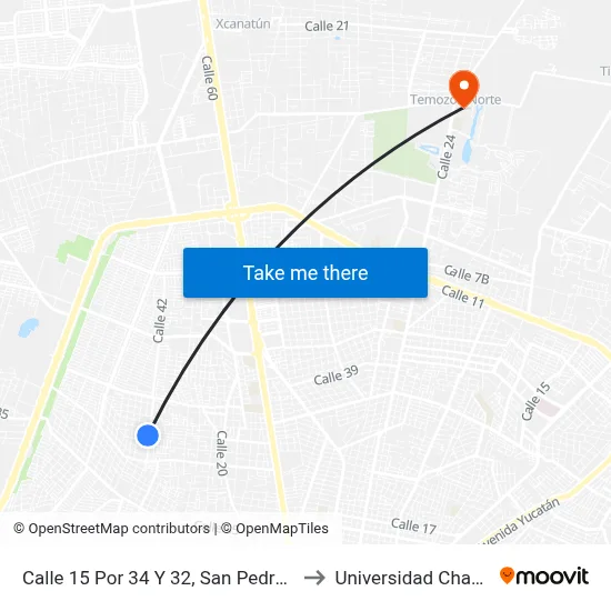 Calle 15 Por 34 Y 32, San Pedro Uxmal to Universidad Chapingo map