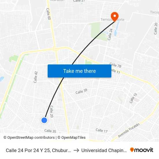 Calle 24 Por 24 Y 25, Chuburná to Universidad Chapingo map