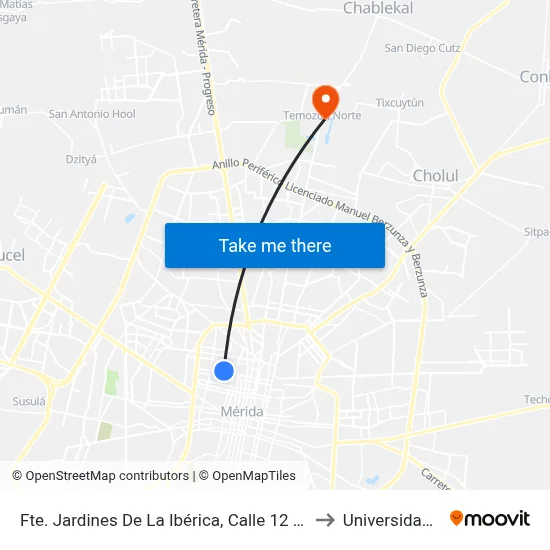 Fte. Jardines De La Ibérica, Calle 12 Por 31 Y 39,  García Ginerés to Universidad Chapingo map