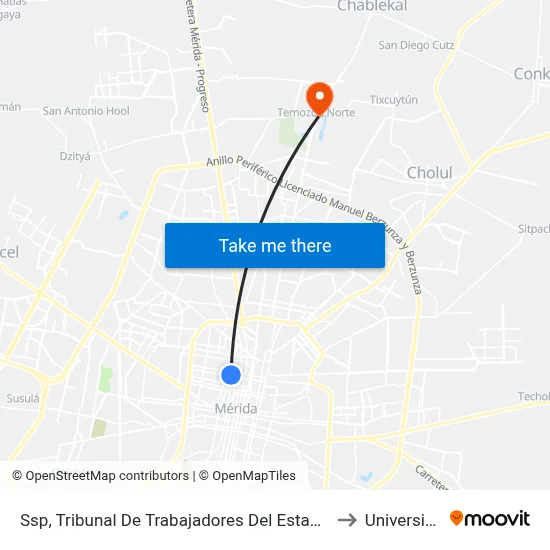 Ssp, Tribunal De Trabajadores Del Estado Y Los Municipios, Calle 66 Por 39 Y 41, Centro to Universidad Chapingo map
