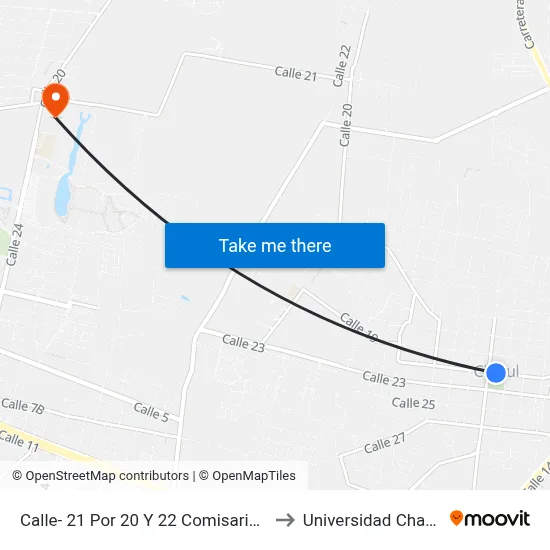 Calle- 21 Por 20 Y 22 Comisaria, Cholul to Universidad Chapingo map
