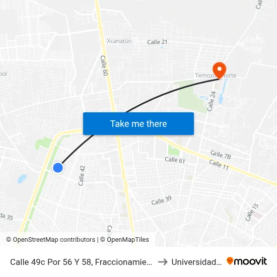 Calle 49c Por 56 Y 58, Fraccionamiento Francisco De Montejo to Universidad Chapingo map