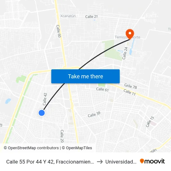 Calle 55 Por 44 Y 42, Fraccionamiento Francisco De Montejo to Universidad Chapingo map