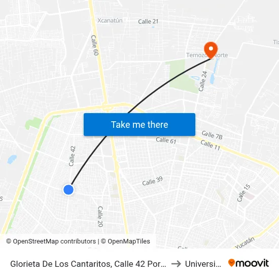Glorieta De Los Cantaritos, Calle 42 Por 59 Y 61, Fraccionamiento Francisco De Montejo to Universidad Chapingo map