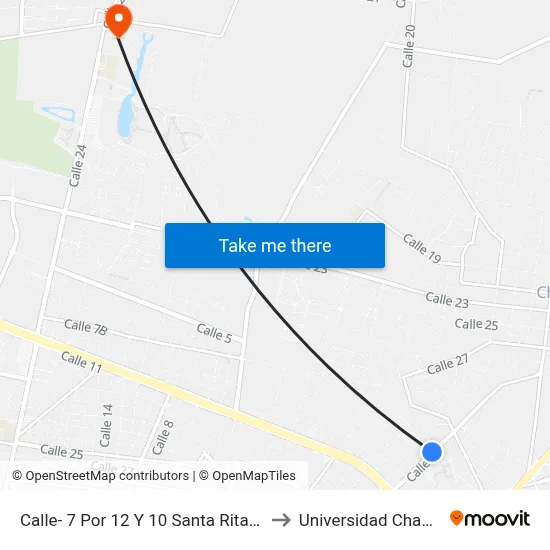 Calle- 7 Por 12 Y 10 Santa Rita Cholul to Universidad Chapingo map
