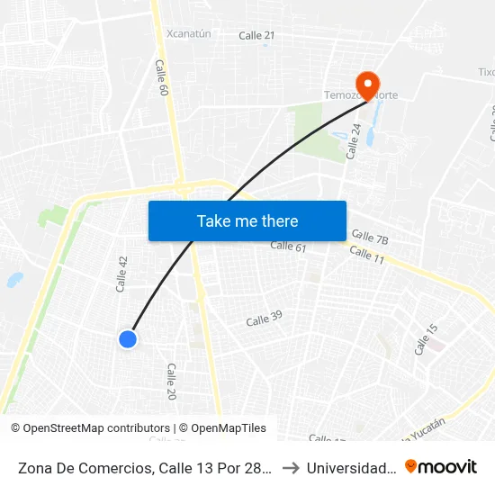 Zona De Comercios, Calle 13 Por 28 Y 26b, El Prado Chuburná to Universidad Chapingo map