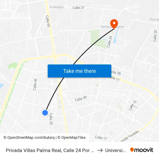Privada Villas Palma Real, Calle 24 Por 15 Y 17, Fraccionamiento Palma Real Chuburná to Universidad Chapingo map
