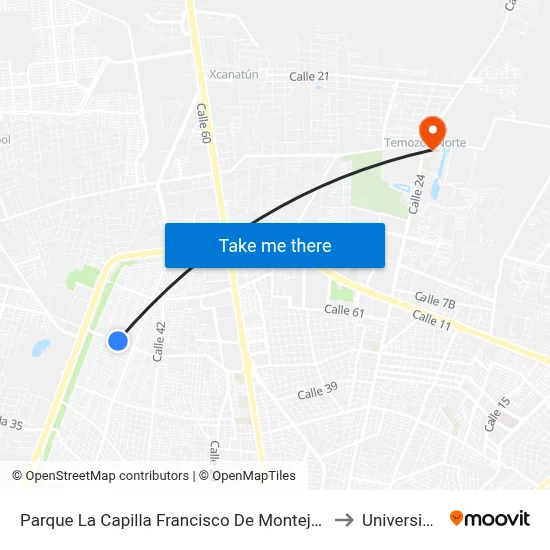 Parque La Capilla Francisco De Montejo, Calle 51 Por 54 Y 56, Francisco De Montejo to Universidad Chapingo map
