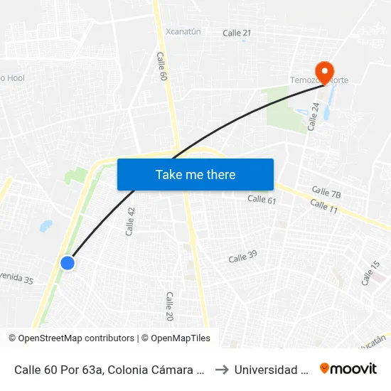 Calle 60 Por 63a, Colonia Cámara De La Construcción to Universidad Chapingo map