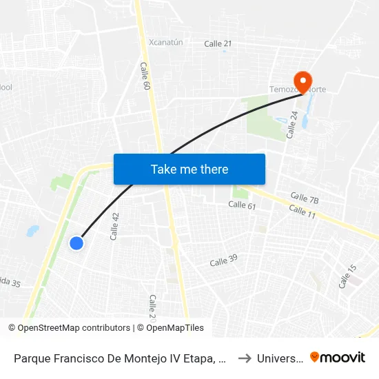 Parque Francisco De Montejo IV Etapa, Calle 56 Por 55 Y 53h, Fraccionamiento Francisco De Montejo to Universidad Chapingo map