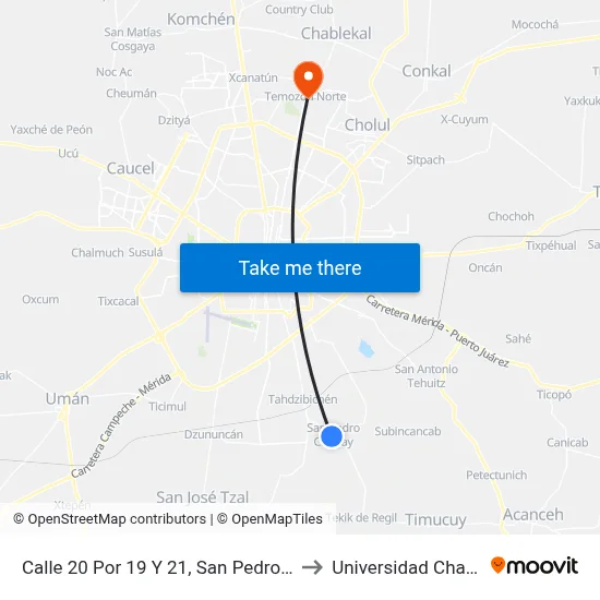 Calle 20 Por 19 Y  21, San Pedro Chimay to Universidad Chapingo map
