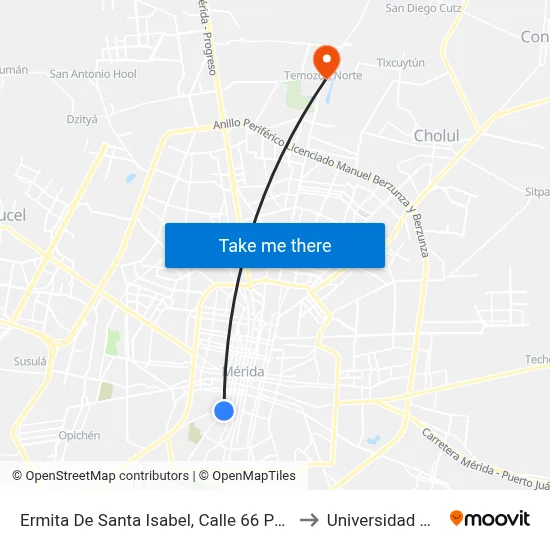 Ermita De Santa Isabel, Calle 66 Por 77 Y 79, Centro to Universidad Chapingo map