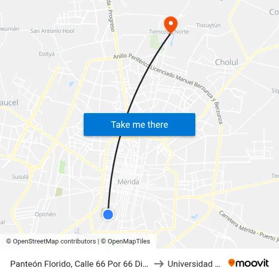 Panteón Florido, Calle 66 Por 66 Diagonal Y 95, Centro to Universidad Chapingo map