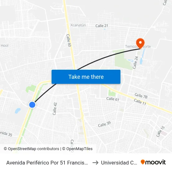 Avenida Periférico Por 51 Francisco De Montejo II to Universidad Chapingo map