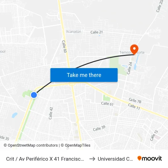 Crit / Av Periférico X 41 Francisco De Montejo II to Universidad Chapingo map