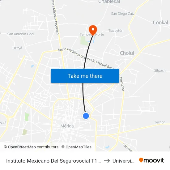 Instituto Mexicano Del Segurosocial T1, Calle  39 Por 40 Y 38, Fraccionamiento El Fénix to Universidad Chapingo map