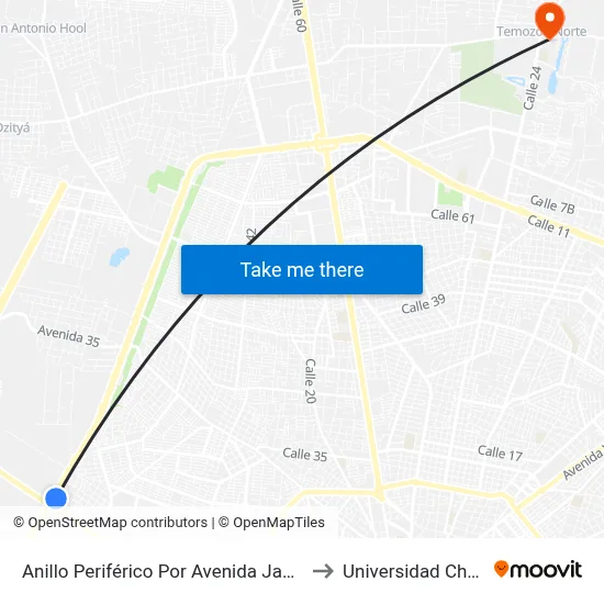 Anillo Periférico Por Avenida Jacinto Canek to Universidad Chapingo map