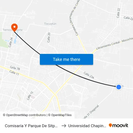 Comisaría Y Parque De Sitpach to Universidad Chapingo map