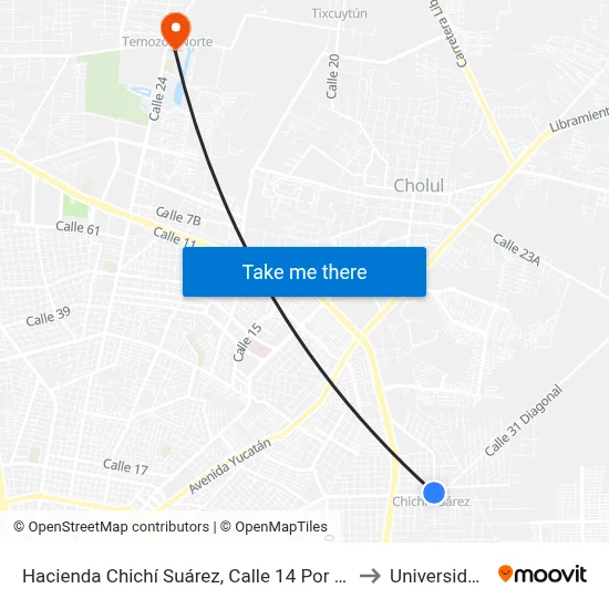 Hacienda Chichí Suárez, Calle 14 Por 31 Y 5, Comisaría De Chichí Suárez to Universidad Chapingo map