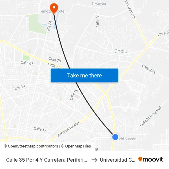 Calle 35 Por 4 Y Carretera Periférico, Chichí Suárez to Universidad Chapingo map